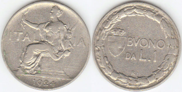 1924 Italy 1 Lira (closed 2) A005162
